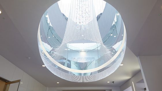 A view of an artwork hanging from the ceiling at Birmingham Museum & Art Gallery.