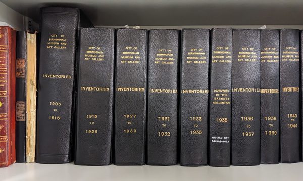 A row of books entitled City of Birmingham Museum and Art Gallery from 1906-1994.