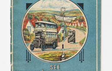 Old paper booklet advertising bus service travelling around Birmingham