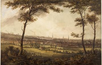 Landscape painting - a panoramic view of a 19th century industrial town
