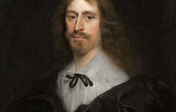 17th century portrait of a man in dark clothing on a dark background