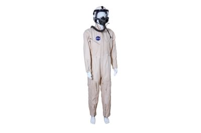 A NASA flight suit with helmet.
