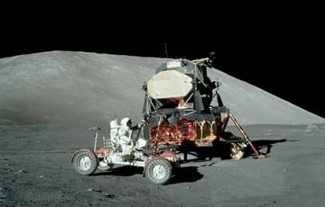 A space buggy and equipment on the surface of the moon