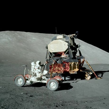 A space buggy and equipment on the surface of the moon
