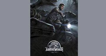 Jurassic World Poster on a grey background.