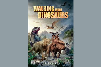 Walking with Dinosaurs poster on grey background.