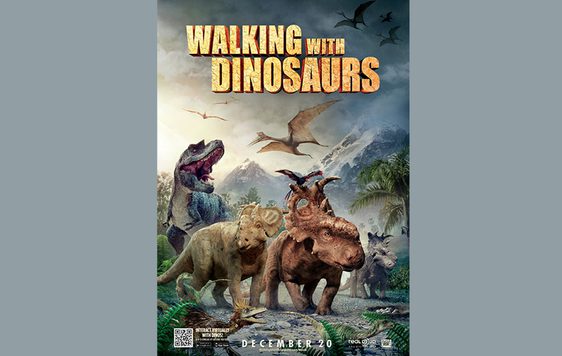 Walking with Dinosaurs poster on grey background.
