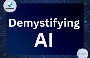 Graphic with the text Demystifying AI.