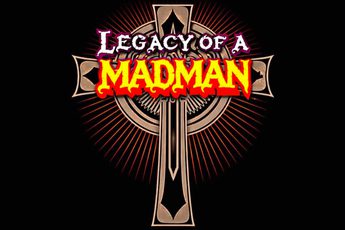 A graphic of a cross on a black background with the text 'Legacy of a Madman'.