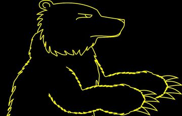 A yellow line drawing of a bear standing up