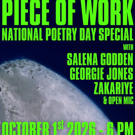 Close up of lunar surface with text "Piece of Work Poetry day special. 1 October. Birmingham Museum & Art Gallery."