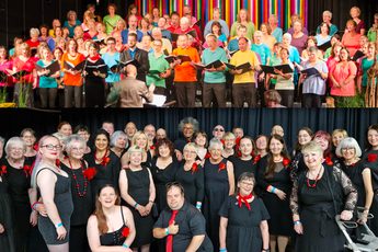 Combined photo of two choirs.