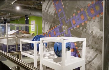 Close up of machinery parts on display.