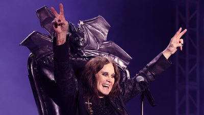 Ozzy Osbourne seated on the throne.