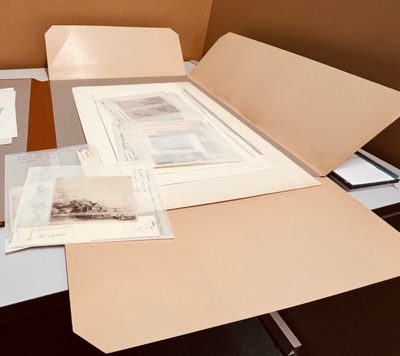 A box with prints in the archive.