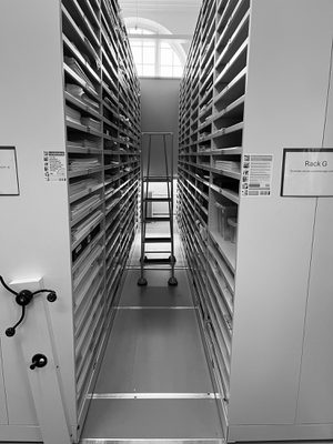 Storage racking in the archives.