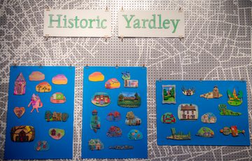 Artworks by community group showing landmarks from the Historic Yardley display.