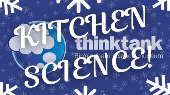 An infographic with a dark blue background and white snowflakes. A large title says "Kitchen Science!"