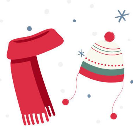 Illustration of a scarf and woolly hat