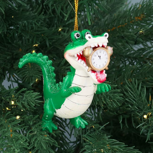 Crocodile with clock in mouth tree decoration.