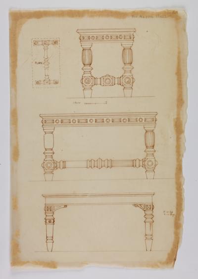 Wilkinson Tracing, Two designs for tables for Aston Hall, 1820.