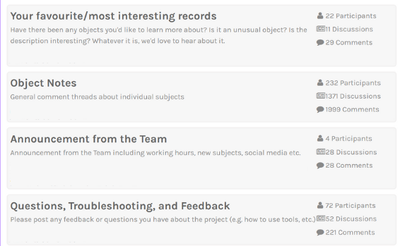 Screenshot of the talk board area of Zooniverse.
