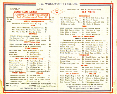 Inside of the menu featuring a list of items available to order.