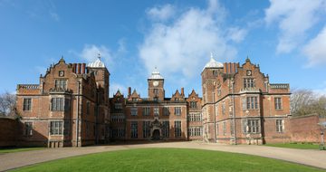 Front view of brick-built Jacobean hall