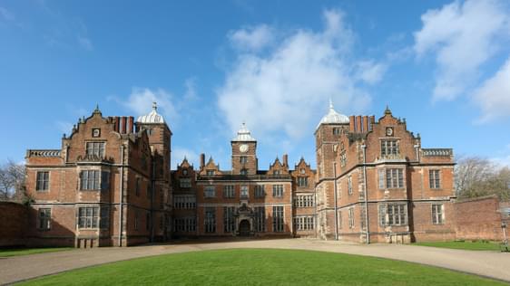 Front view of brick-built Jacobean hall