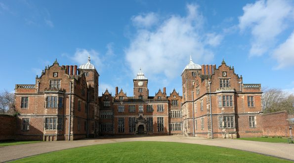 Front view of brick-built Jacobean hall