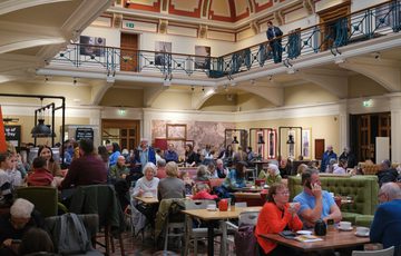 A large busy tearoom.
