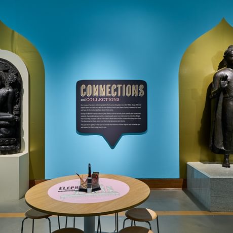 Two large statues on display.