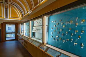 Side view of the display cases containing vesta cases.