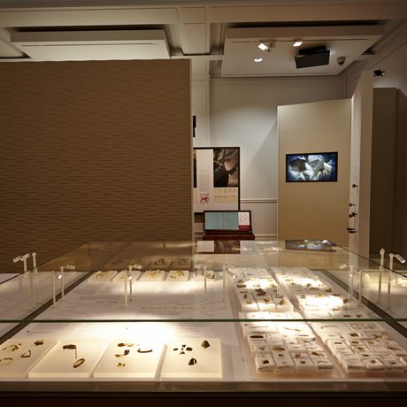 A display cases of small fragments of the Staffordshire Hoard.