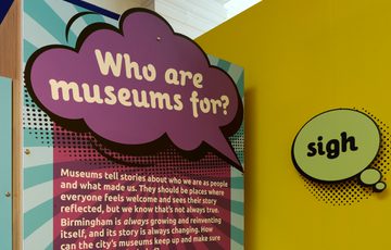 Graphic that reads 'Who are museums for?' in a speech bubble.