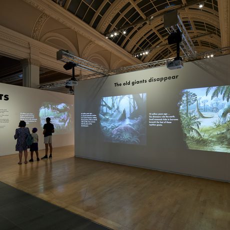 Entry graphics to an exhibition which read 'GIANTS'.