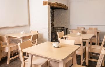 Tables and chairs in a tearoom