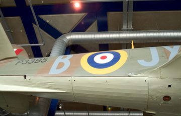 Close up of the rear end of the Hawker Hurricane Fighter Aircraft.