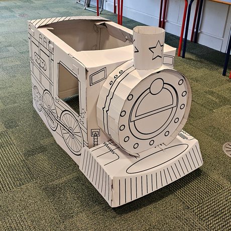 A cardboard train to colour in.