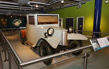 Vintage car on display.