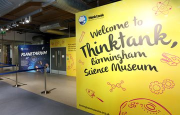 Welcome to Thinktank Birmingham sign at entrance to building