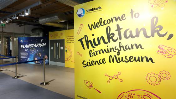 Welcome to Thinktank Birmingham sign at entrance to building