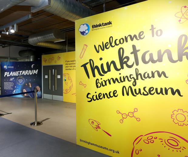 Welcome to Thinktank Birmingham sign at entrance to building