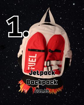 1. A backpack in the shape of a rocket.