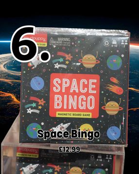 6. A game of space bingo on display.