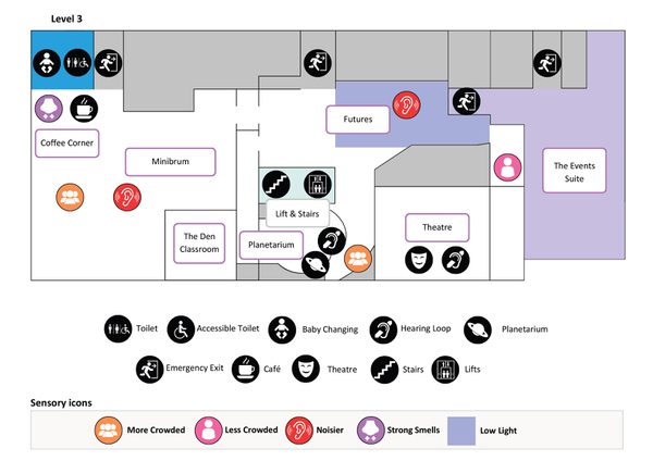 Map of Thinktank level 3 with sensory icons.