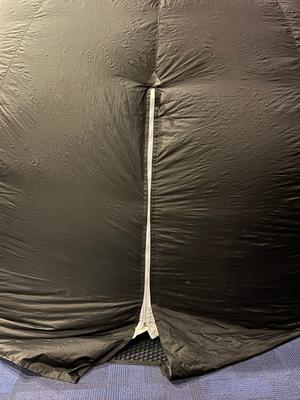 The closed zip on the outside of the inflatable planetarium.
